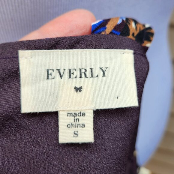 Everly Dark Purple Midi Dress Multicolor Floral Print Open-Back Lace-Up Neck - Picture 12 of 13